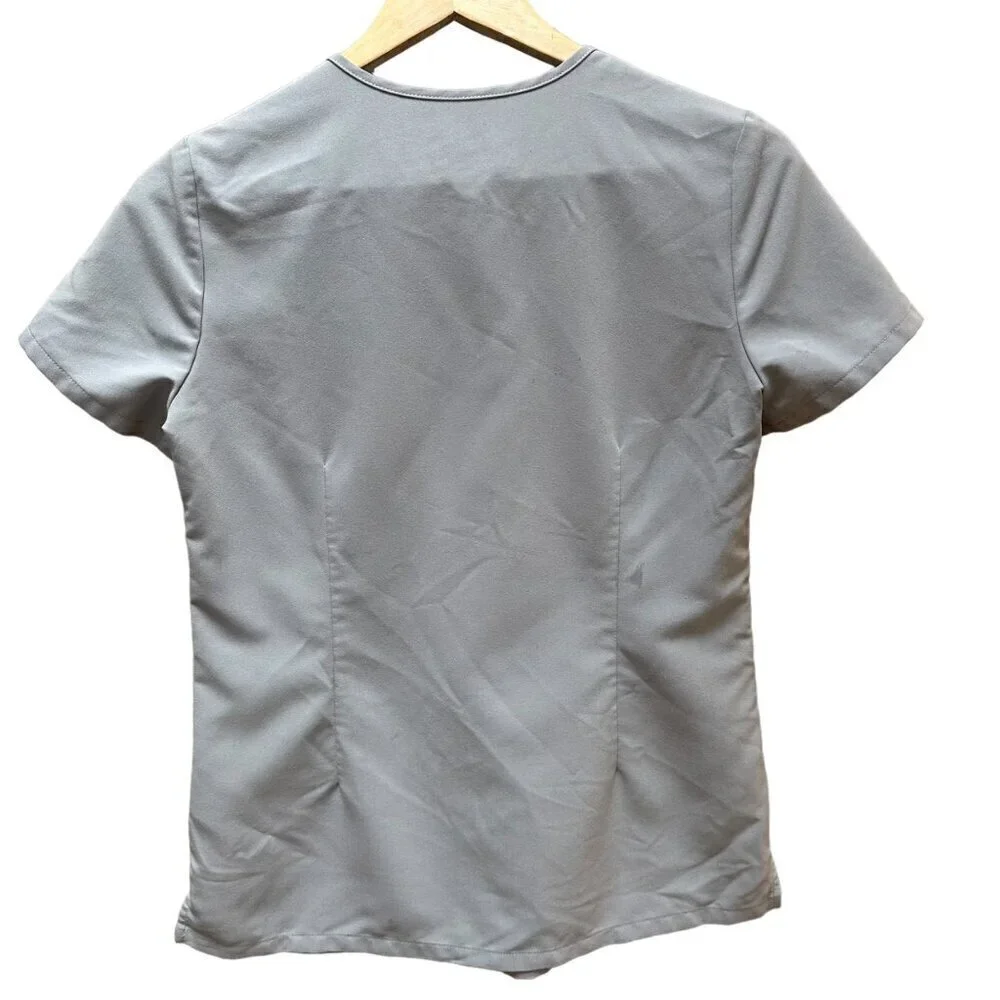 FIGS Technical Collection Scrub Top Short Sleeve‎ Pocket Gray Womens Size XXS